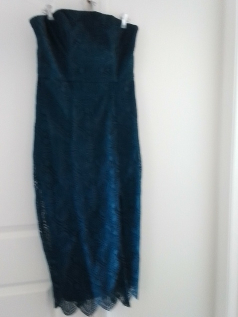 Trina Turk Strapless Teal Lace Midi Dress